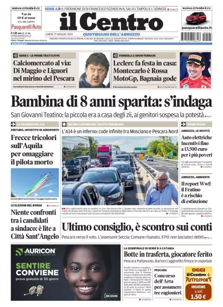 Prima-pagina-il centro-oggi-edizione-del-2024-05-27